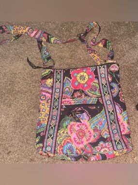 Vera Bradley Black Floral Paisley Crossbody with Pink and Yellow Accents